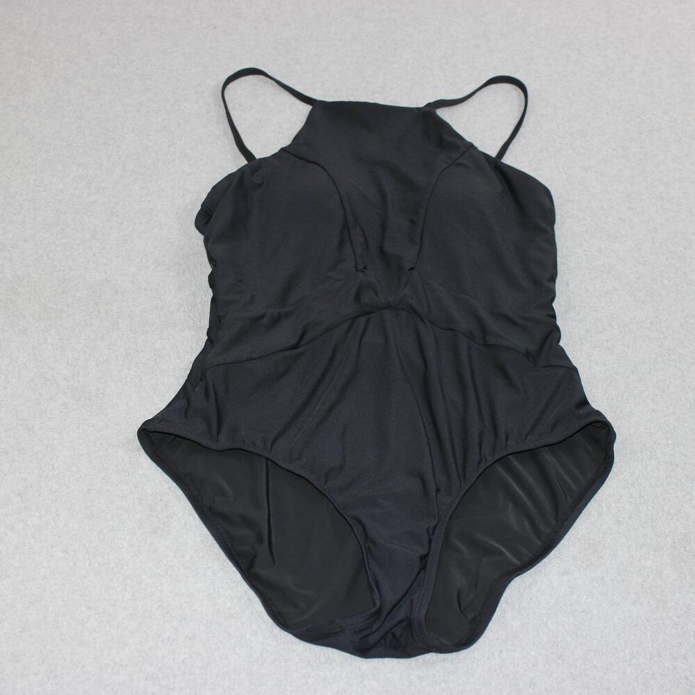 Anthropologie Swimsuit Women Small Black One Piece High Neck Open Back Swim Beac